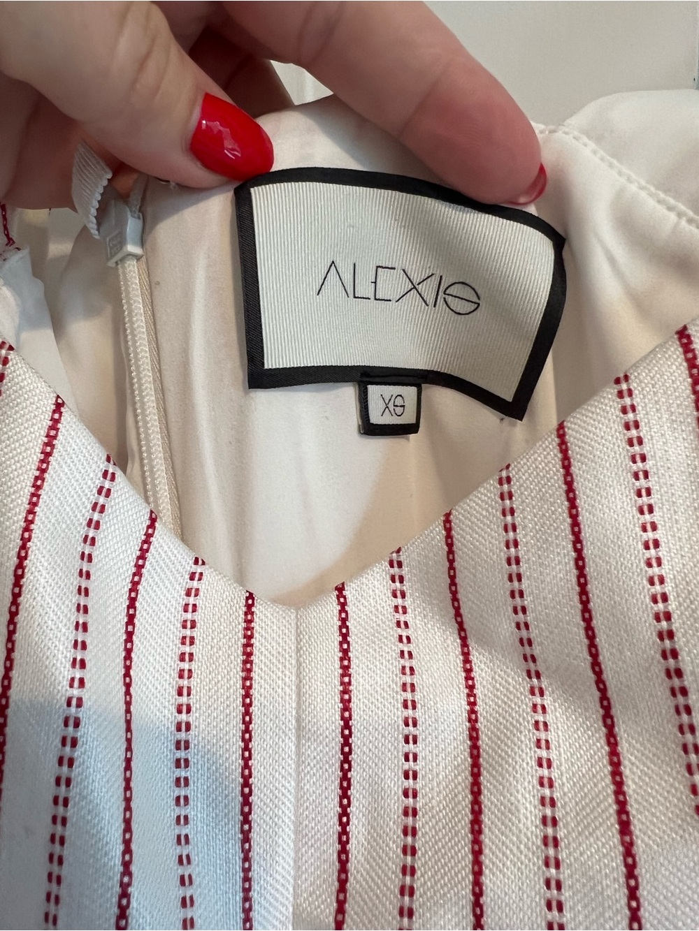 Alexis Jemma White Romper with Red Pinstripes- Size XS - Picture 4 of 7